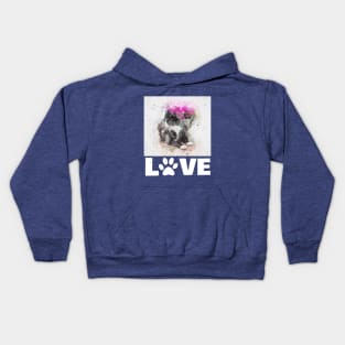 Watercolour Cat Love With Flowers Kids Hoodie